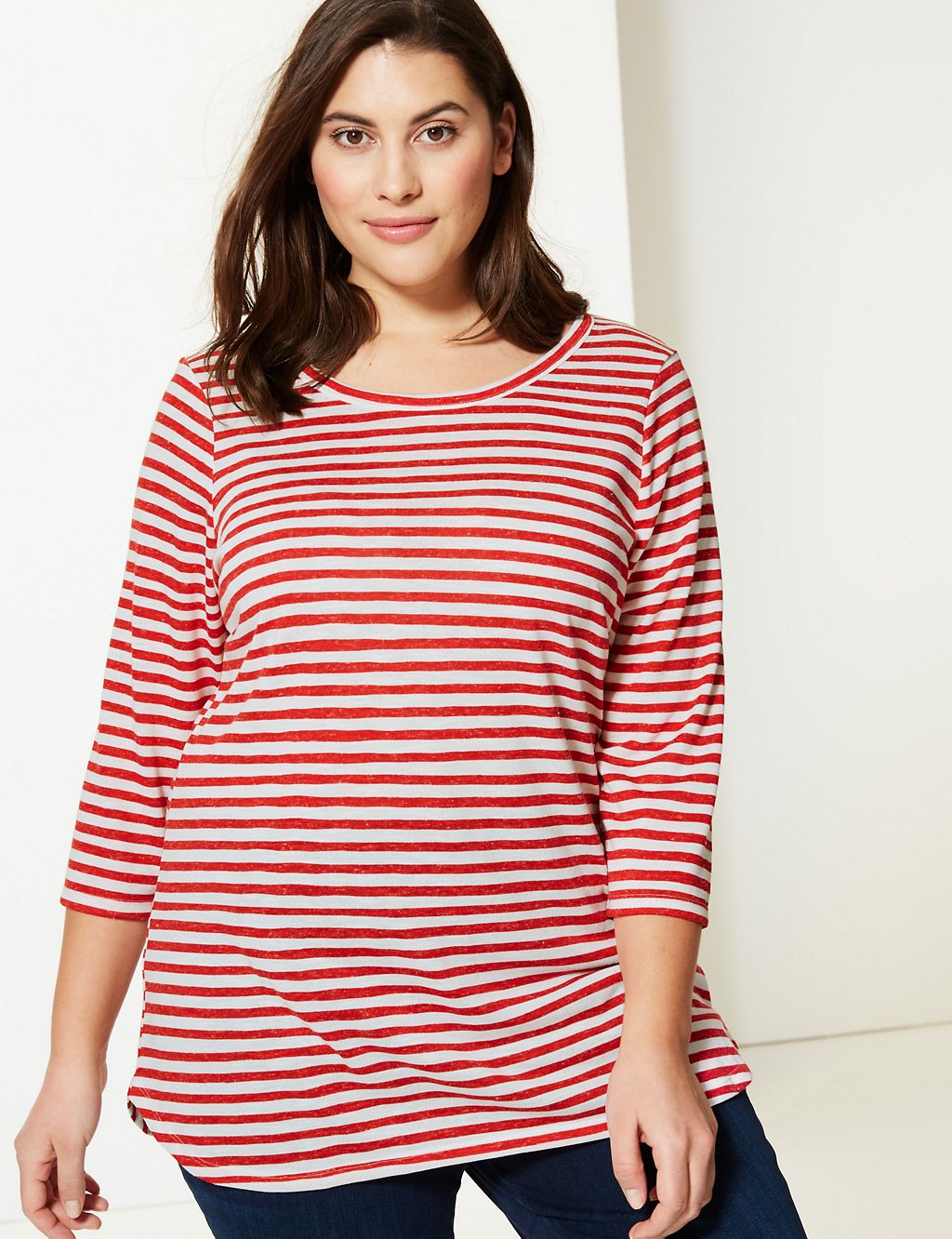 CURVE Striped Round Neck 3/4 Sleeve T-Shirt 3 of 4