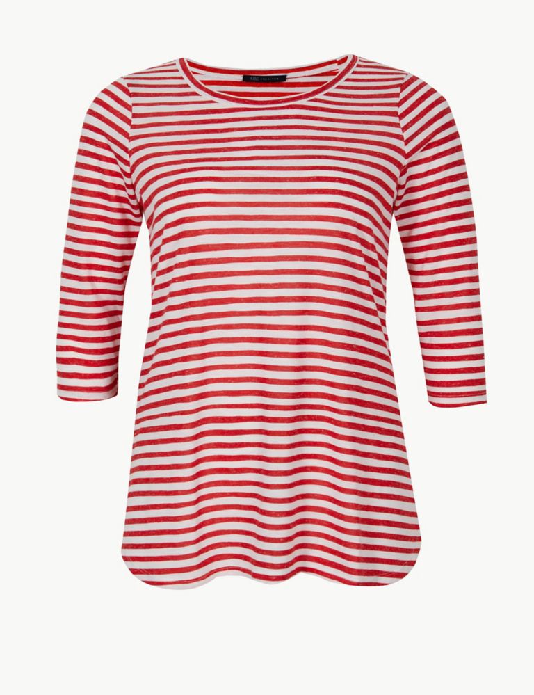 CURVE Striped Round Neck 3/4 Sleeve T-Shirt 2 of 4