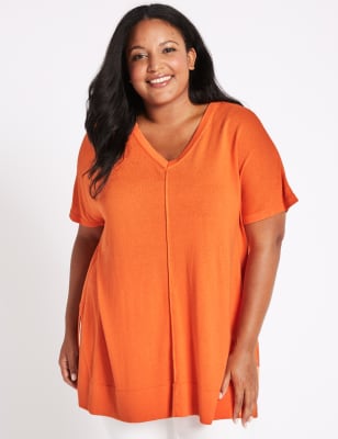 V neck clearance short sleeve jumper