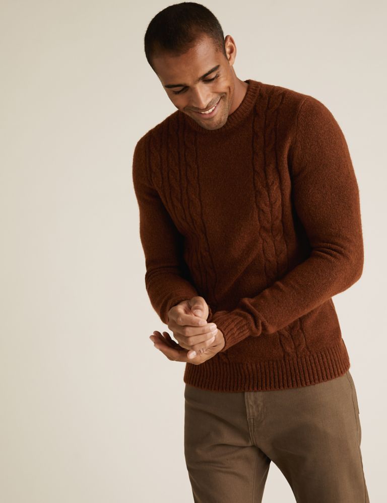 Cable Crew Neck Jumper with Wool 3 of 4