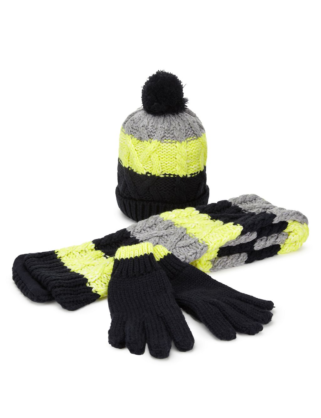 Cable Knit Alpine Striped Hat, Scarf & Gloves Set 1 of 1