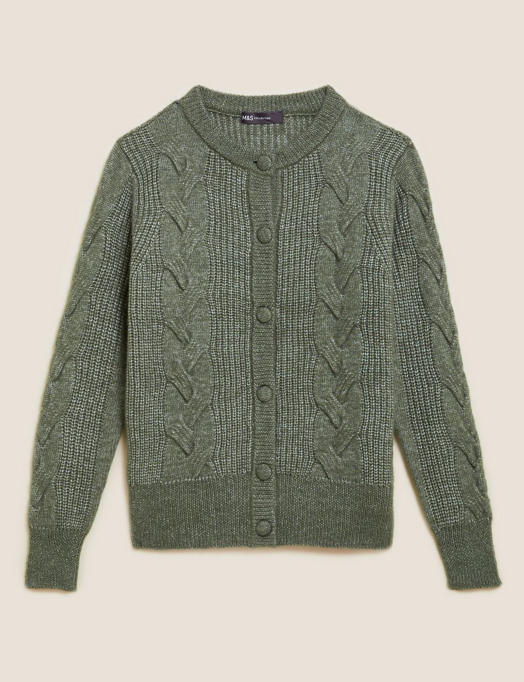 Cable Knit Button Front Cardigan with Wool 1 of 5