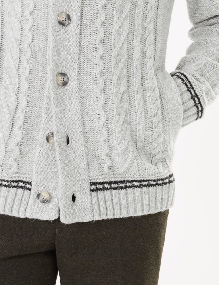 Cable Knit Cardigan with Wool Blue Harbour M S