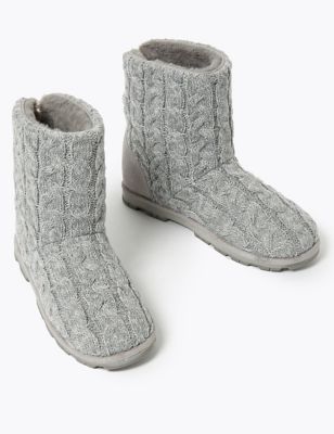 Cable Knit Cleated Sole Slipper Boots 
