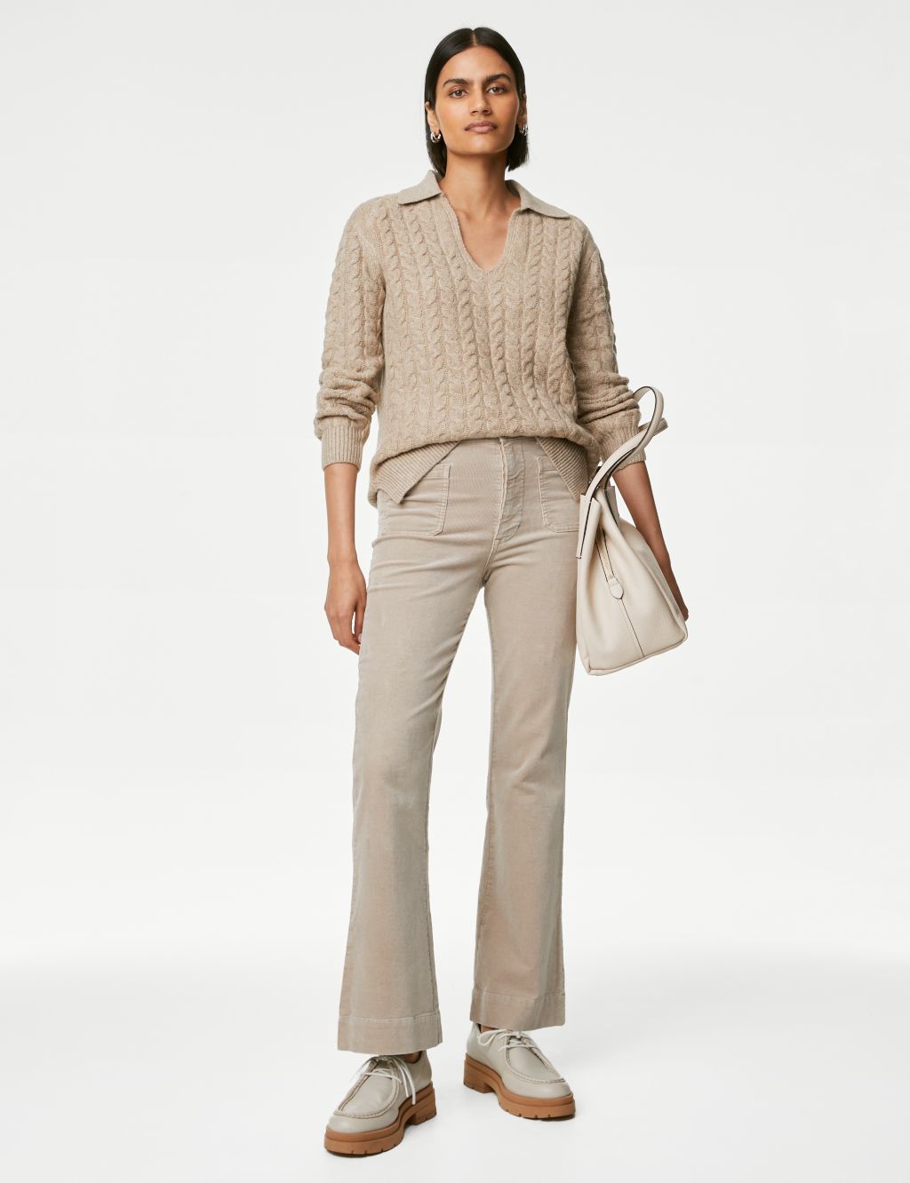 Cable Knit Collared Split Hem Jumper | M&S Collection | M&S