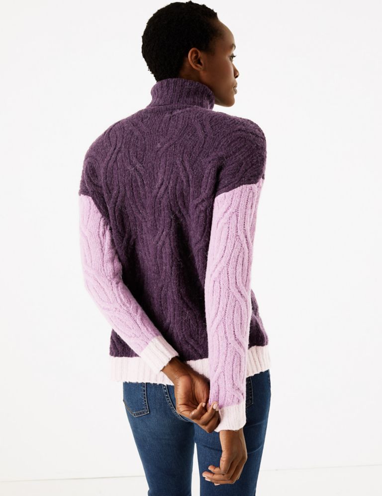 Cable Knit Colour Block Roll Neck Jumper 4 of 4