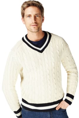 Mens cable knit cricket cheap jumper