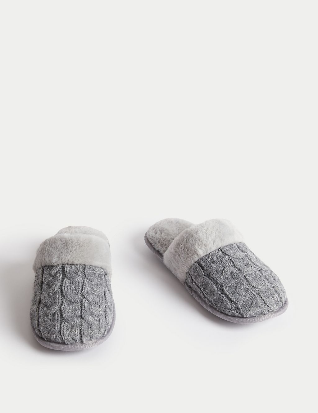 Cable Knit Faux Fur Lined Mule Slippers 1 of 3