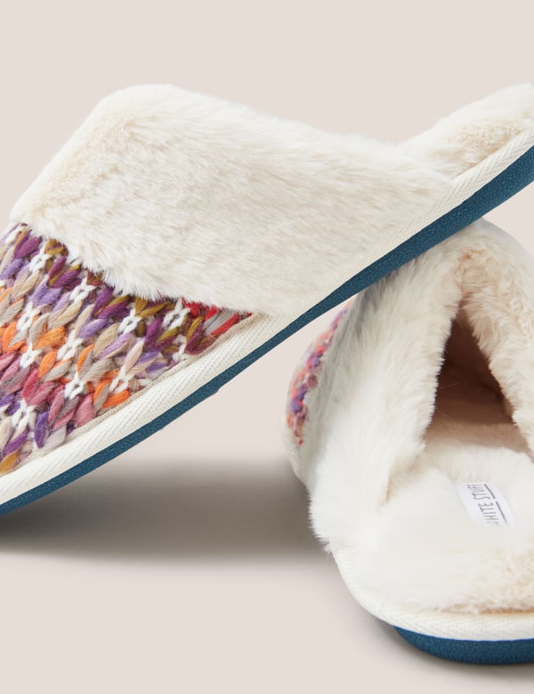 Cable Knit Faux Fur Lined Mule Slippers