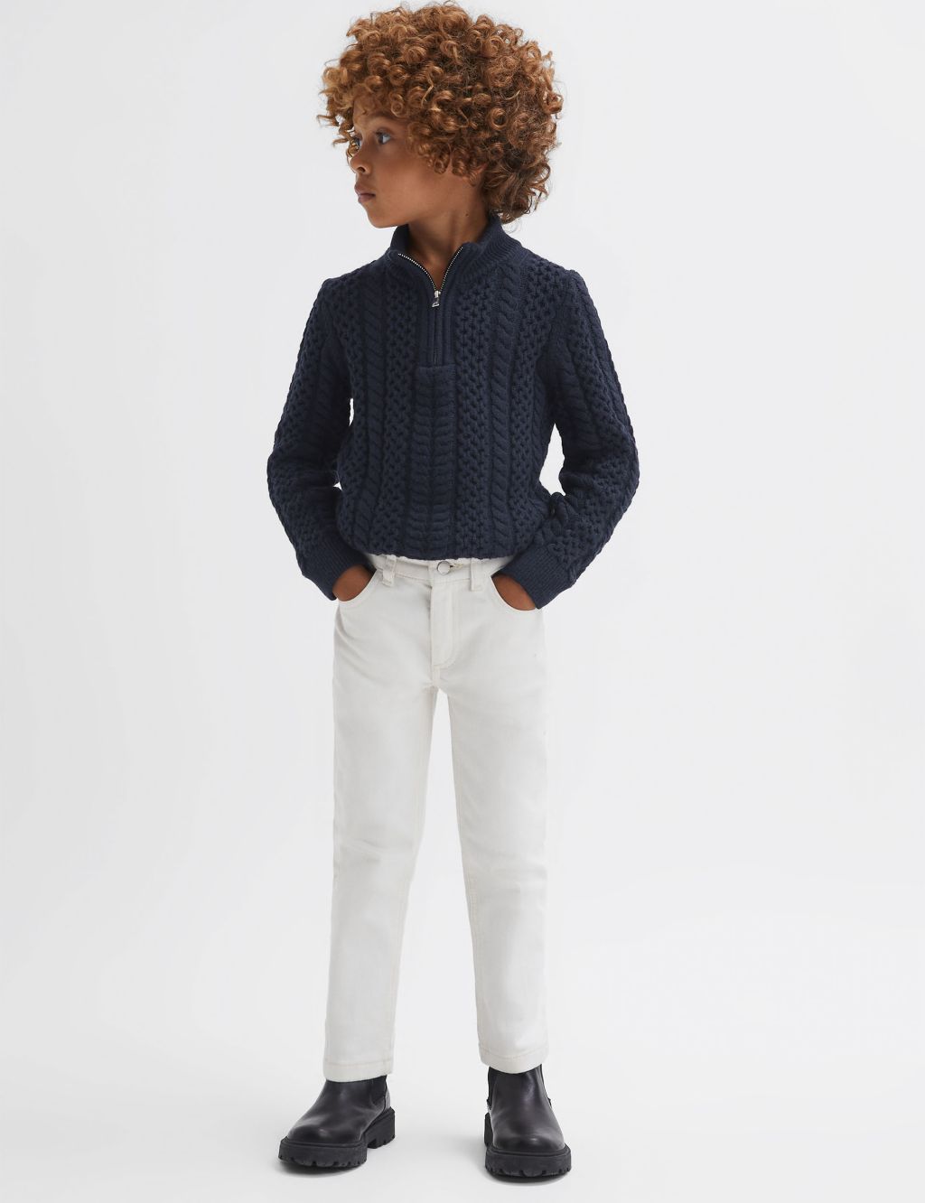 Cable Knit Half Zip Jumper with Wool (3-14 Yrs) 2 of 5
