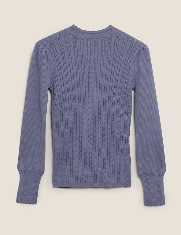 Cable Knit High Neck Jumper with Wool Image 1 of 1