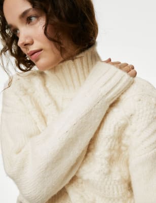 Cable Knit Longline Jumper with Wool