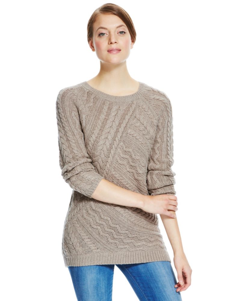 Cable Knit Longline Jumper with Wool 1 of 4