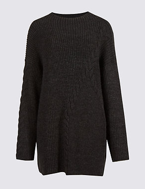 Cable Knit Longline Round Neck Jumper Image 2 of 4