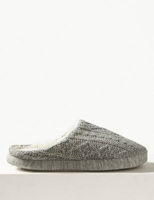 Cable Knit Mule Slippers with Memory Foam Image 2 of 6
