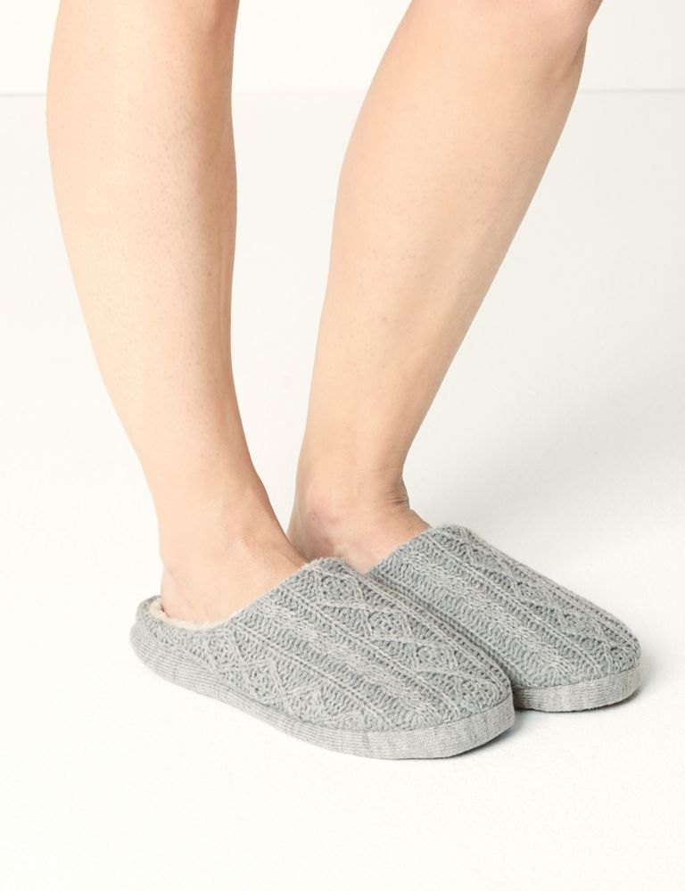 Cable Knit Mule Slippers with Memory Foam 1 of 6