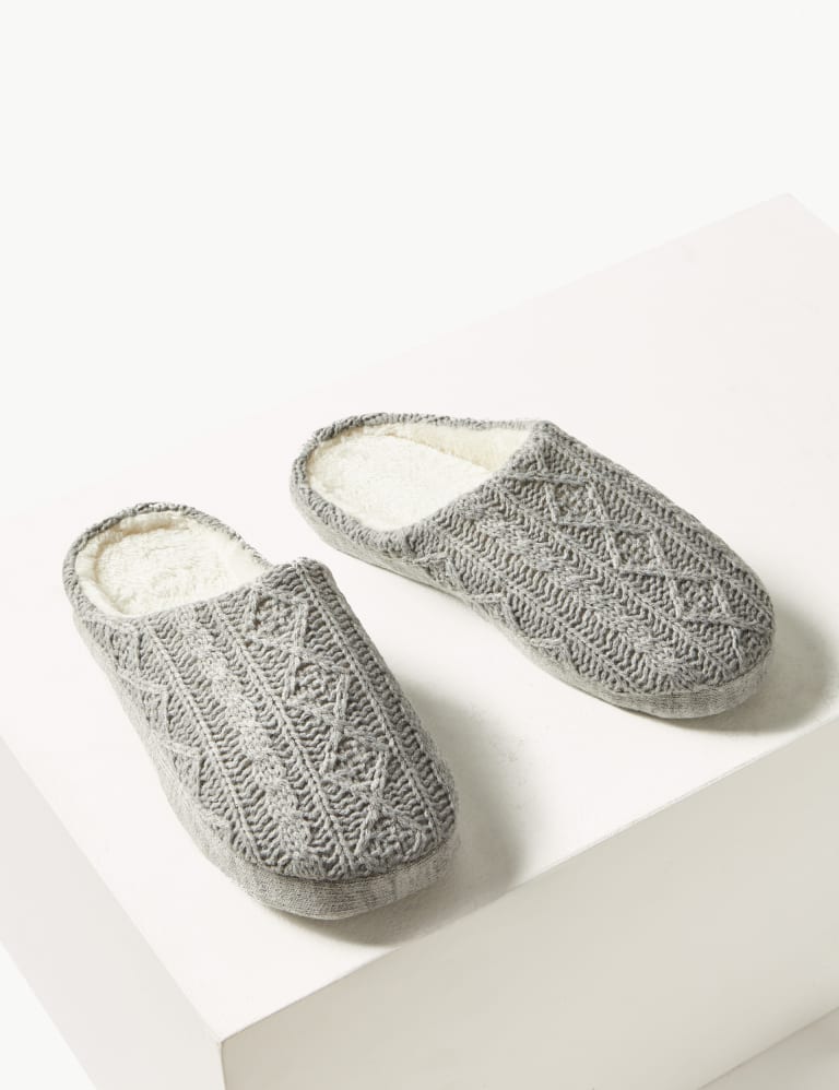 Cable Knit Mule Slippers with Memory Foam 3 of 6