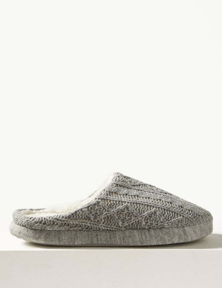 Cable Knit Mule Slippers with Memory Foam M S Collection M S