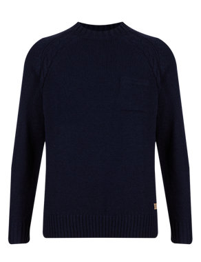 Cable Knit Raglan Sleeve Jumper with Wool Image 2 of 4
