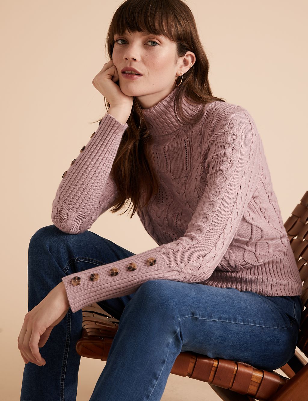 Cable Knit Roll Neck Fitted Jumper 3 of 5