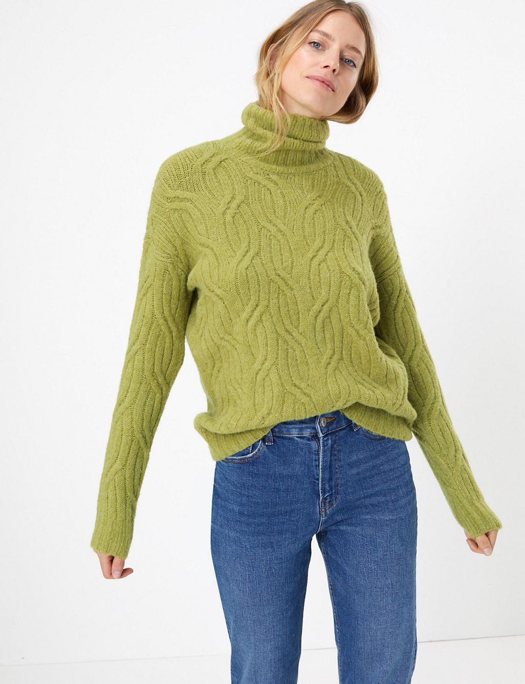 Cable Knit Roll Neck Jumper with Alpaca 2 of 6