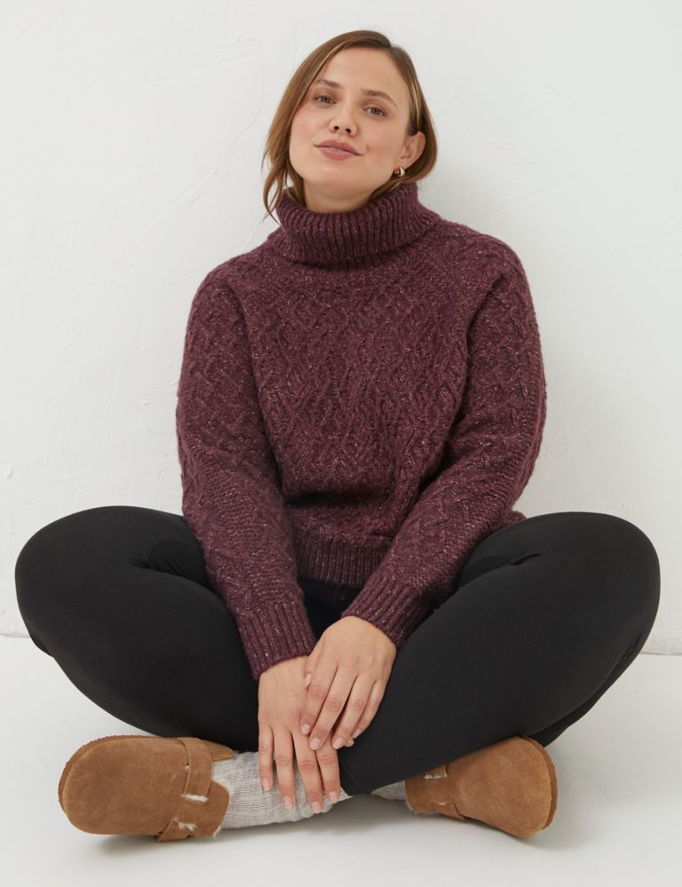 Cable Knit Roll Neck Jumper with Cotton 6 of 6