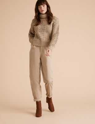 Cable Knit Roll Neck Jumper with Wool, Per Una