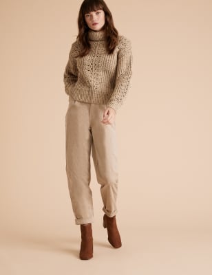 Cable Knit Roll Neck Jumper with Wool, Per Una