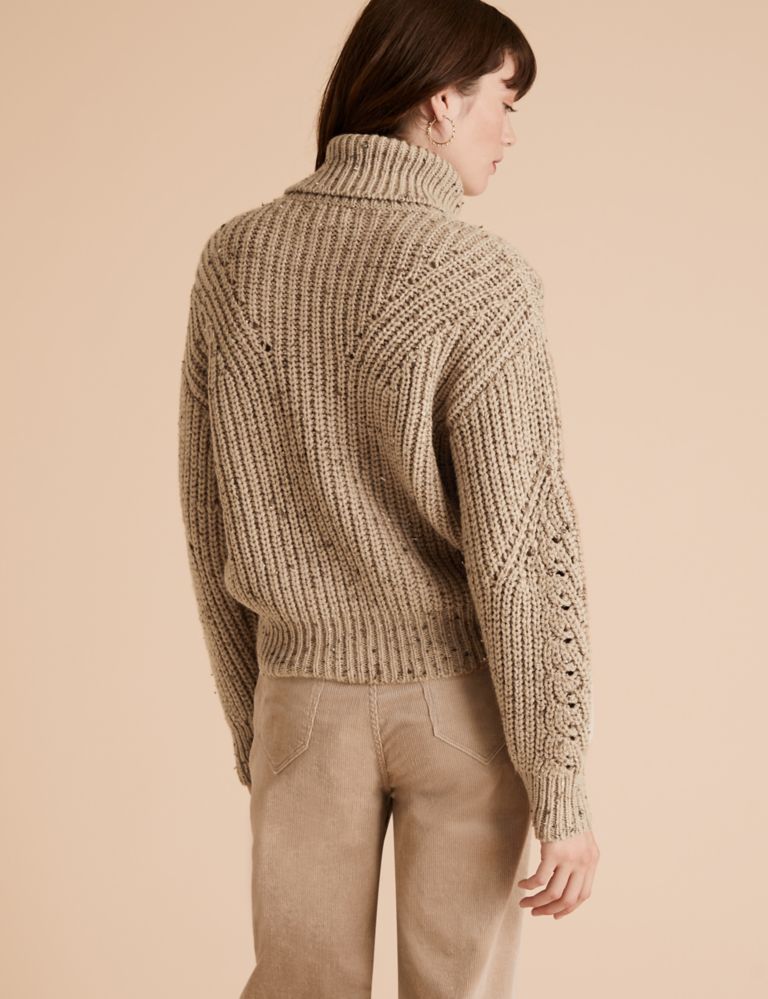 Cable Knit Roll Neck Jumper with Wool 4 of 5