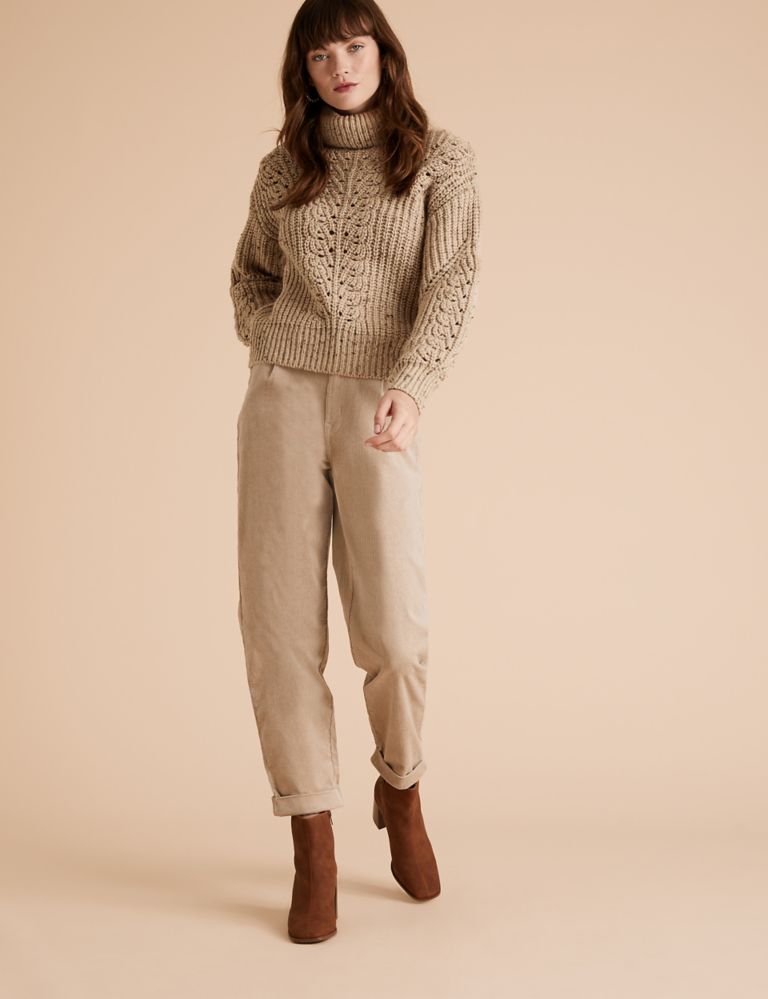 Cable Knit Roll Neck Jumper with Wool 5 of 5