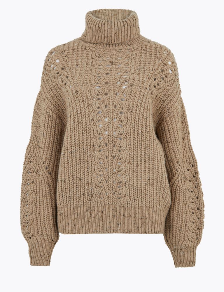 Cable Knit Roll Neck Jumper with Wool 2 of 5