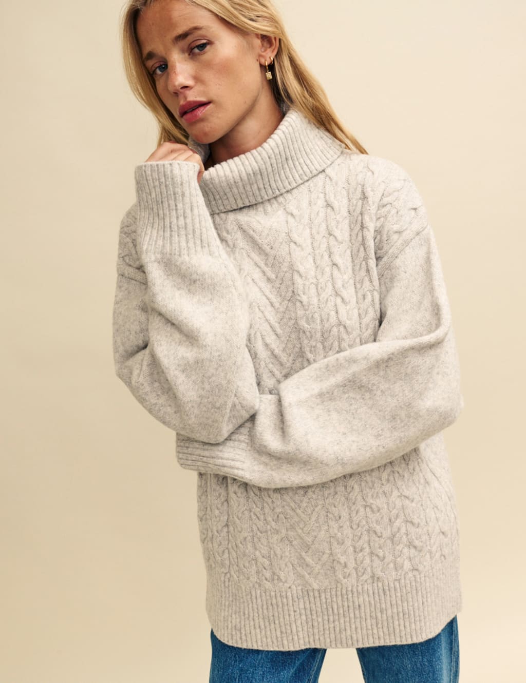Cable knit roll neck jumper womens deals