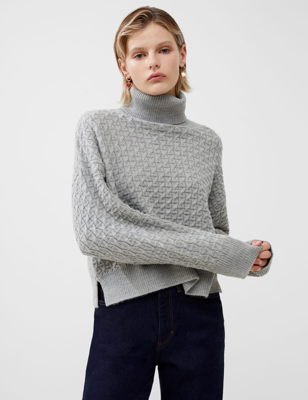 Grey high neck knit hot sale jumper