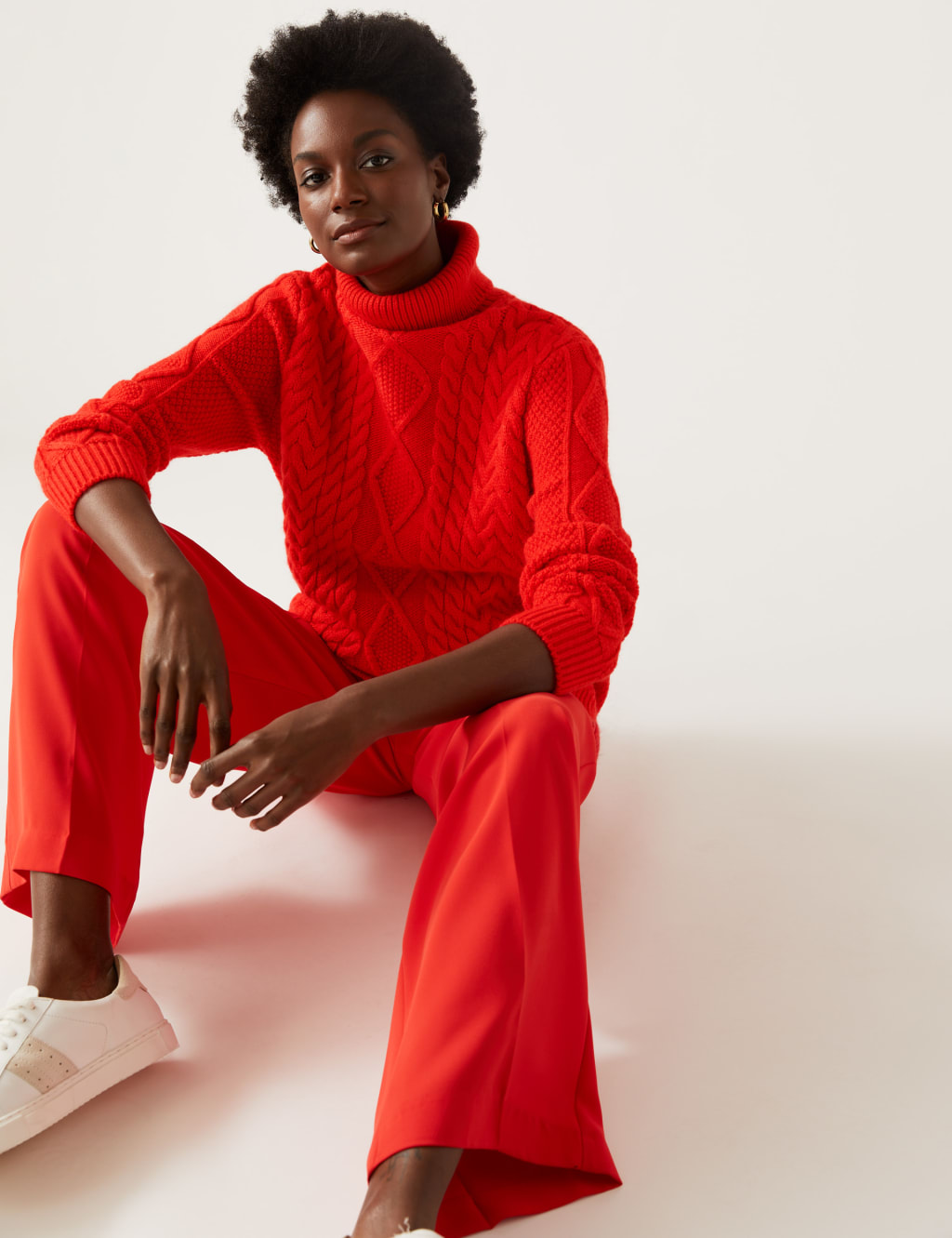 Cable Knit Roll Neck Longline Jumper M S Collection M S