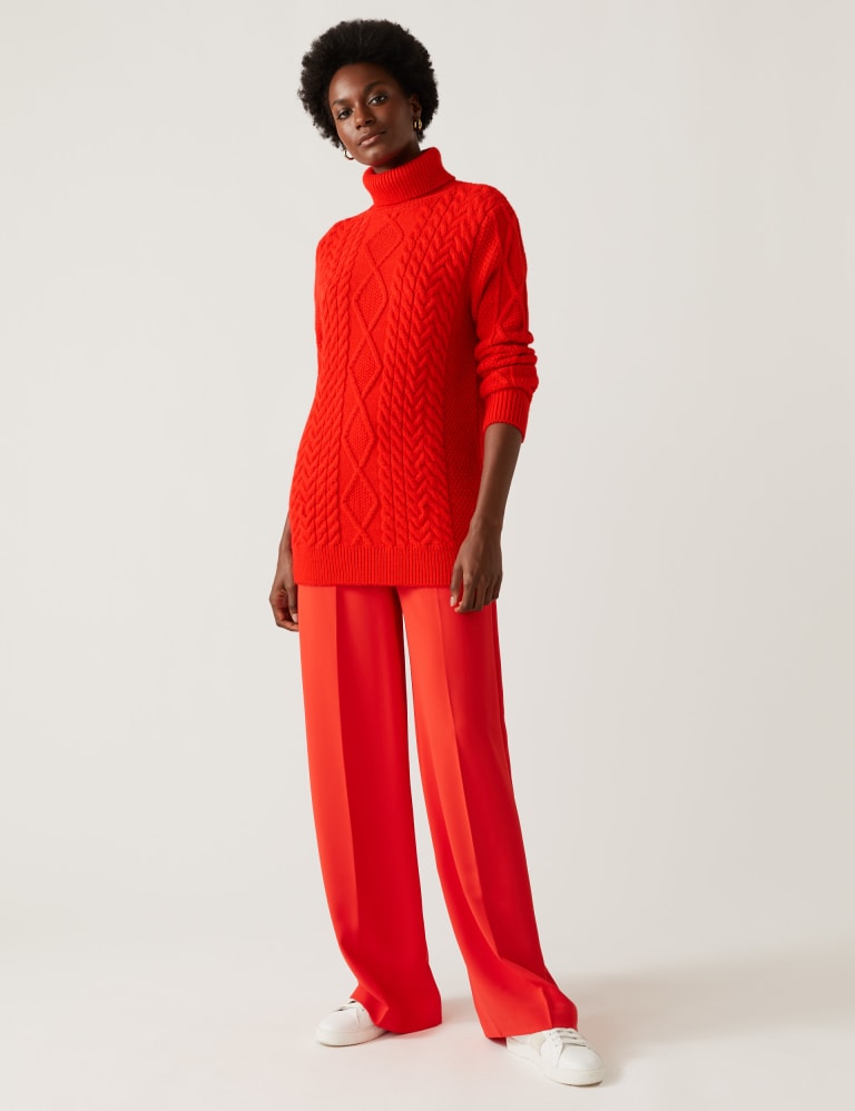 Cable Knit Roll Neck Longline Jumper