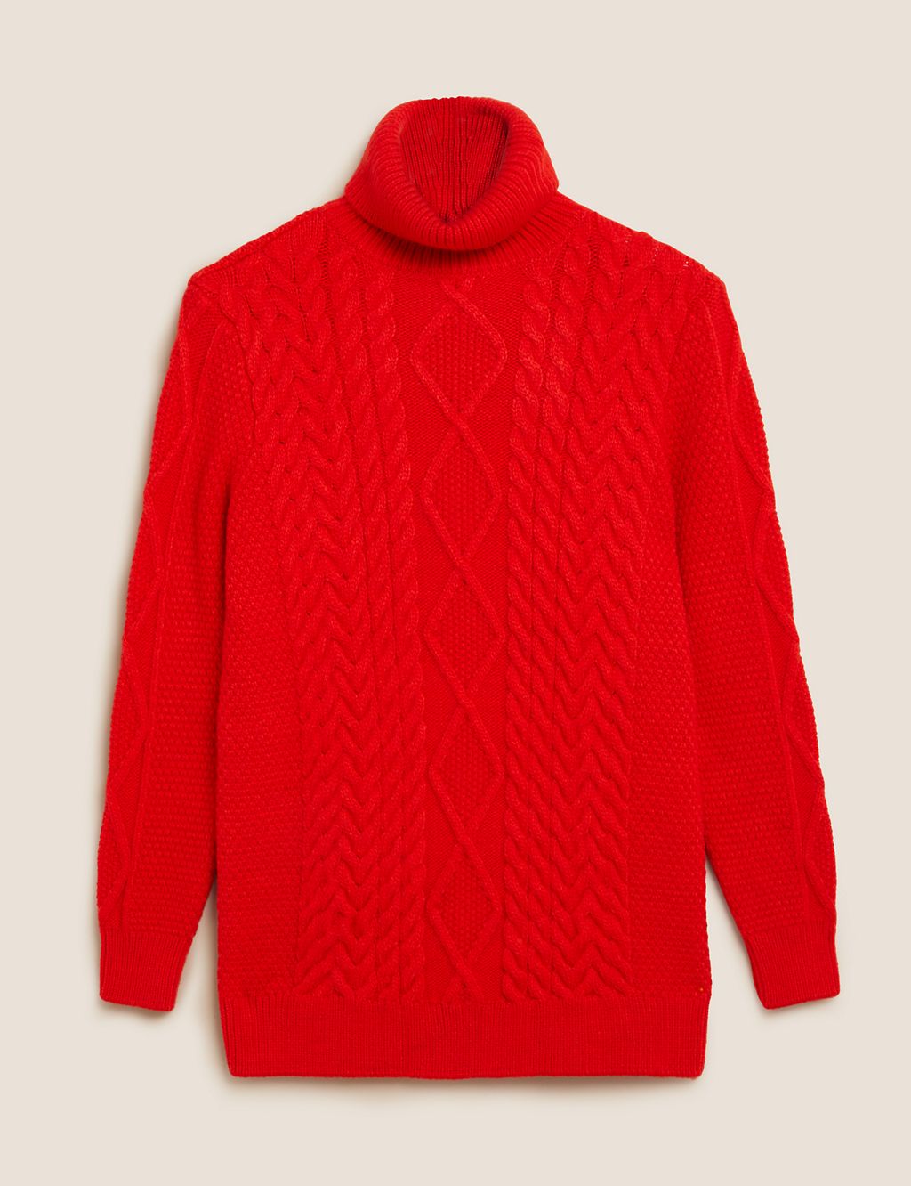 Cable Knit Roll Neck Longline Jumper 1 of 6