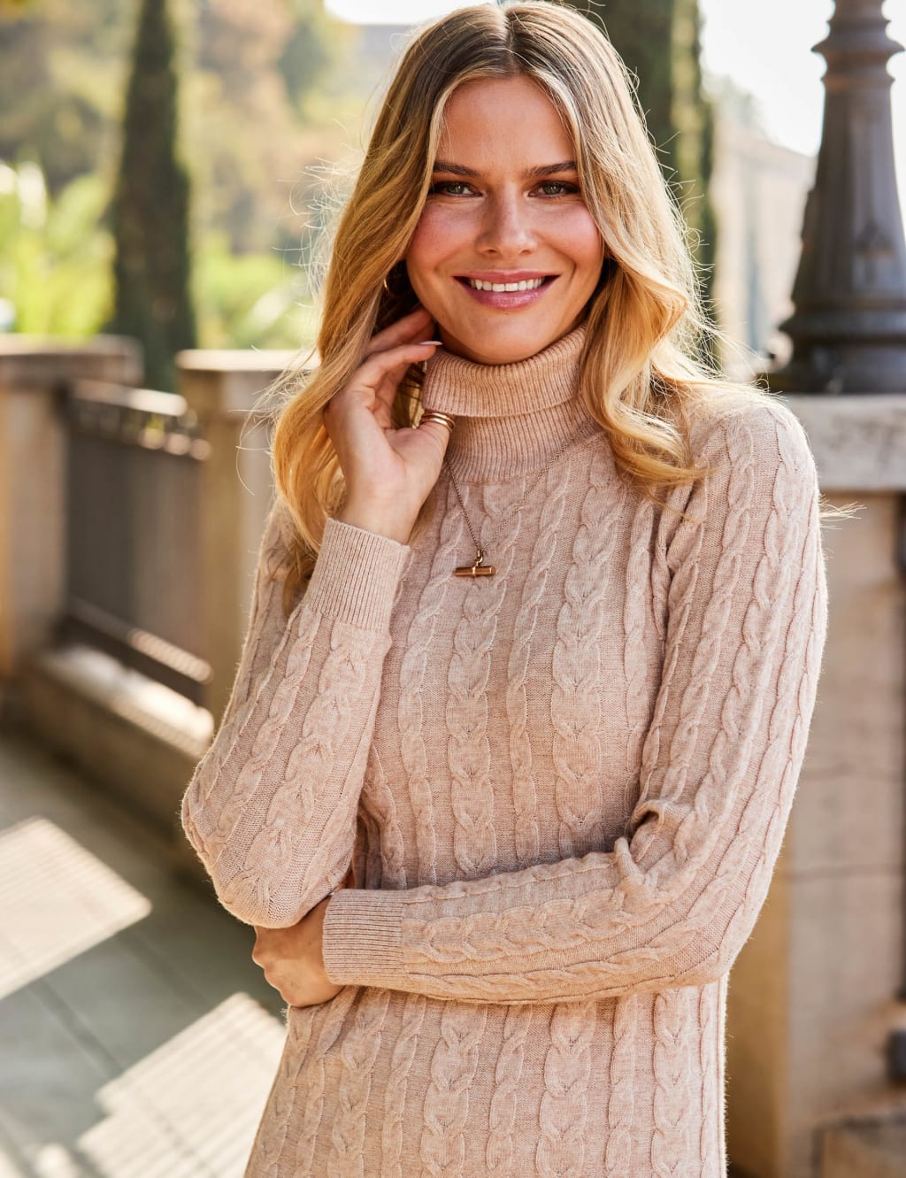 Cable knit roll neck jumper dress discount