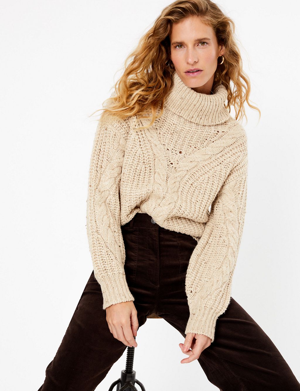 Cable Knit Roll Neck Relaxed Fit Jumper 2 of 7