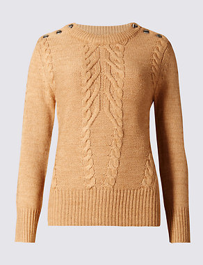 Cable Knit Round Neck Jumper Image 2 of 4