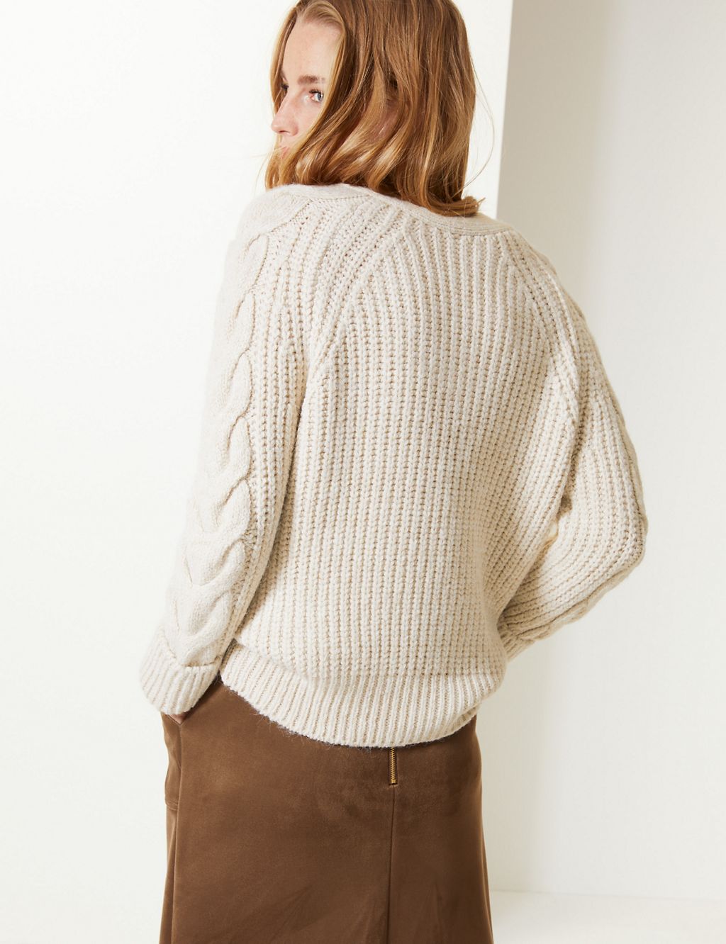 Cable Knit Sleeve V-Neck Jumper 4 of 4