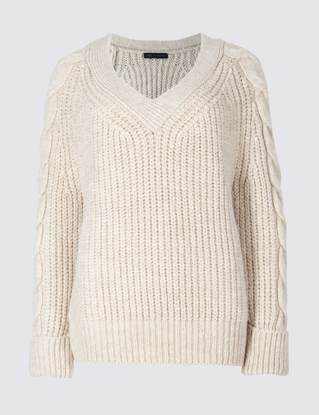 Cable Knit Sleeve V-Neck Jumper 1 of 4