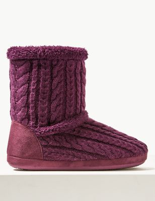 Cable Knit Slipper Boots with Memory Foam Image 2 of 6