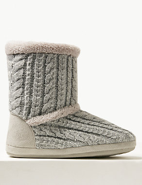 Cable Knit Slipper Boots with Memory Foam Image 2 of 5