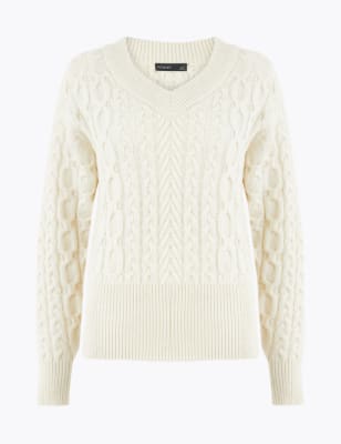 Cable Knit V-Neck Jumper | Autograph | M&S