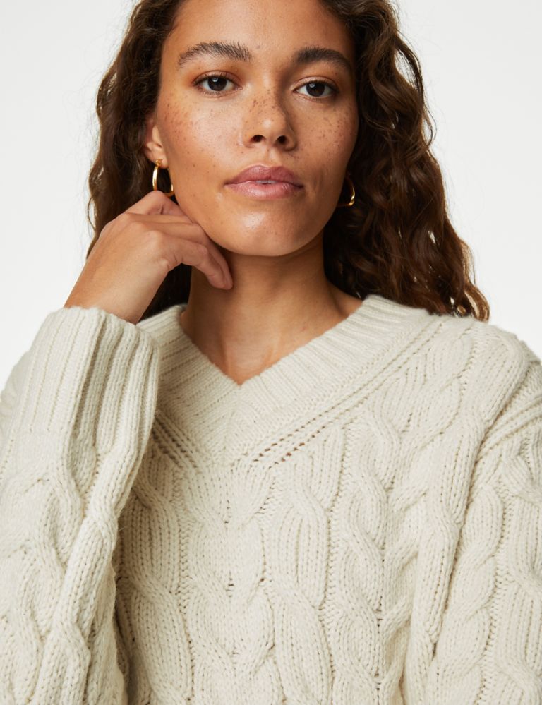 Cable Knit V-Neck Longline Jumper | M&S Collection | M&S
