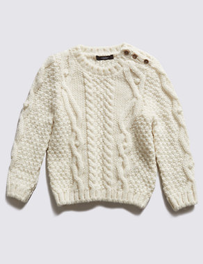 Cable Knitted Jumper with Wool (1-7 Years) Image 2 of 3