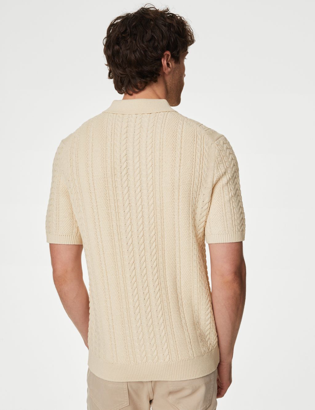 Cable Knitted Polo Shirt with Linen 4 of 5