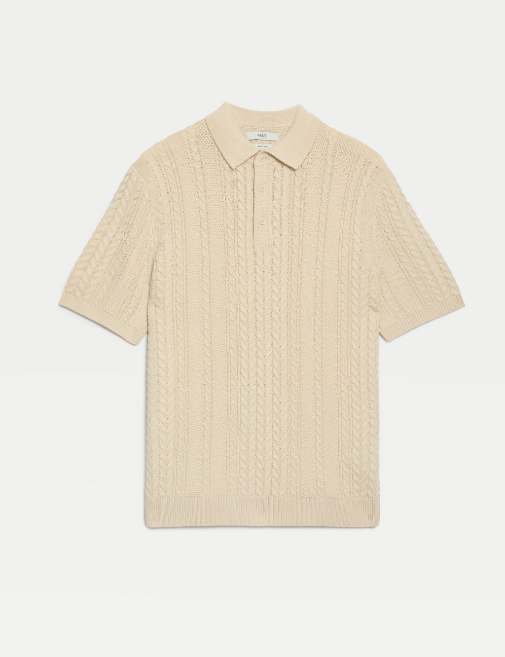 Cable Knitted Polo Shirt with Linen 1 of 5