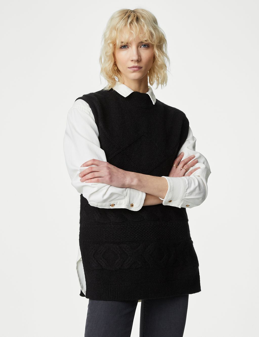 Cable Knitted Vest with Wool | Per Una | M&S