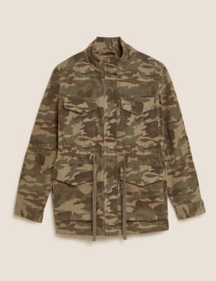 knee length camo jacket